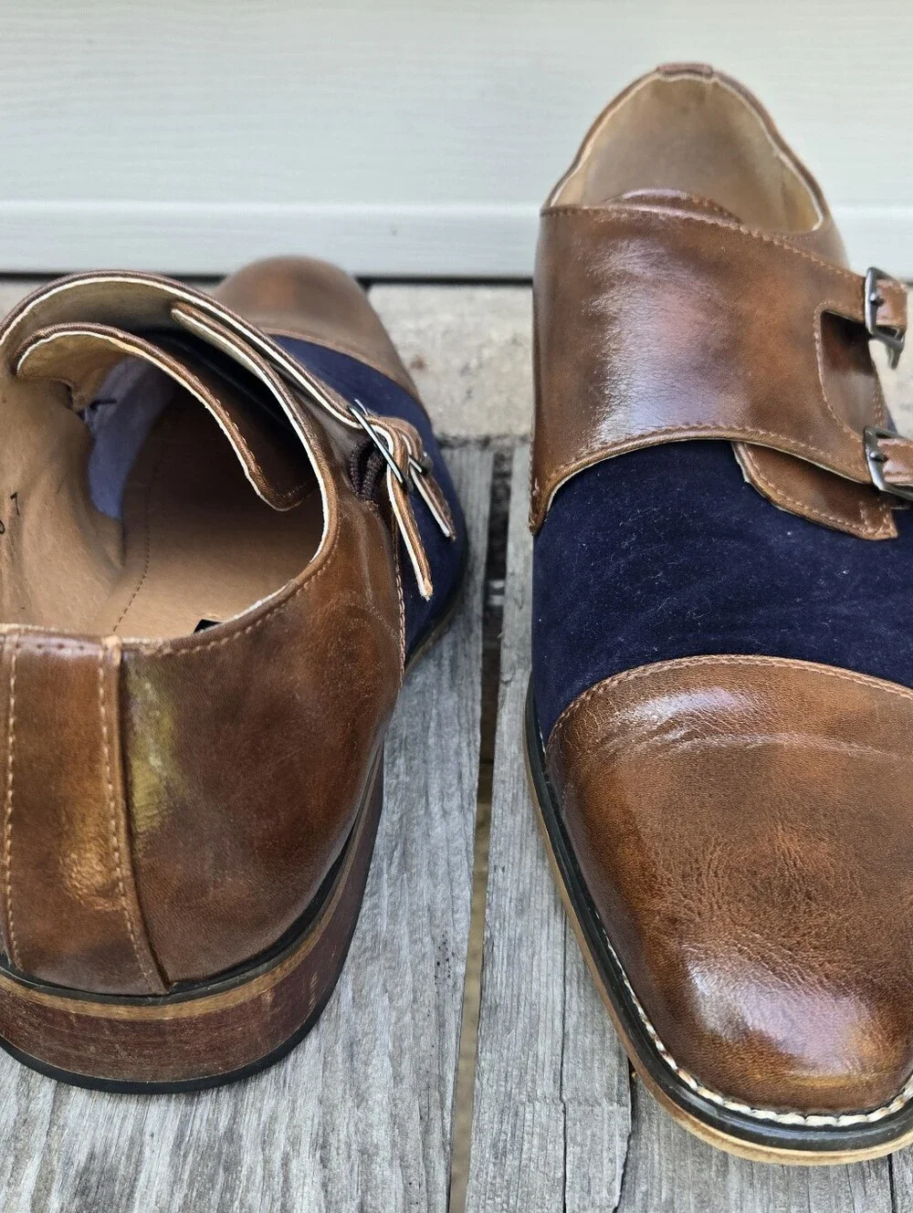 2 Tone Double Monk Strapbbuckle Brogue Shoes Mens Sz 7 Metro Charm